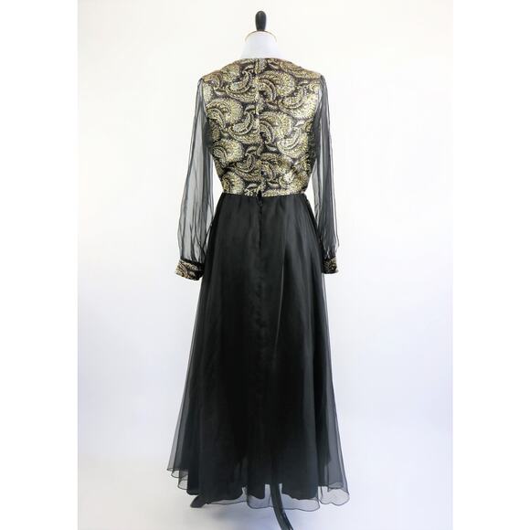 Vintage 60s Witchy Gothic Glam Jack Bryan Black Chiffon Maxi Dress Medium - Picture 9 of 10